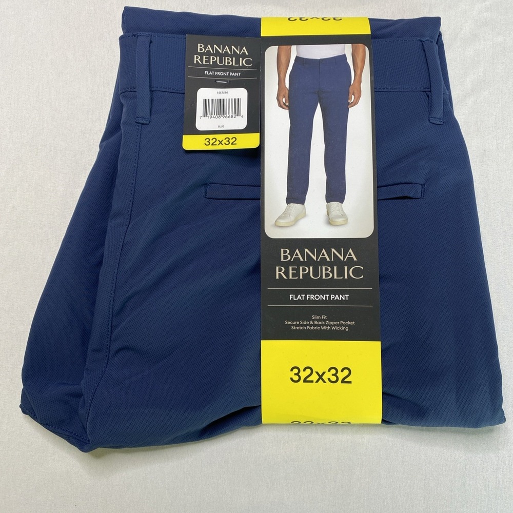 NWT‎ - Banana Republic Men's Slim Fit Flat Front Pants, Blue, Size 32x32